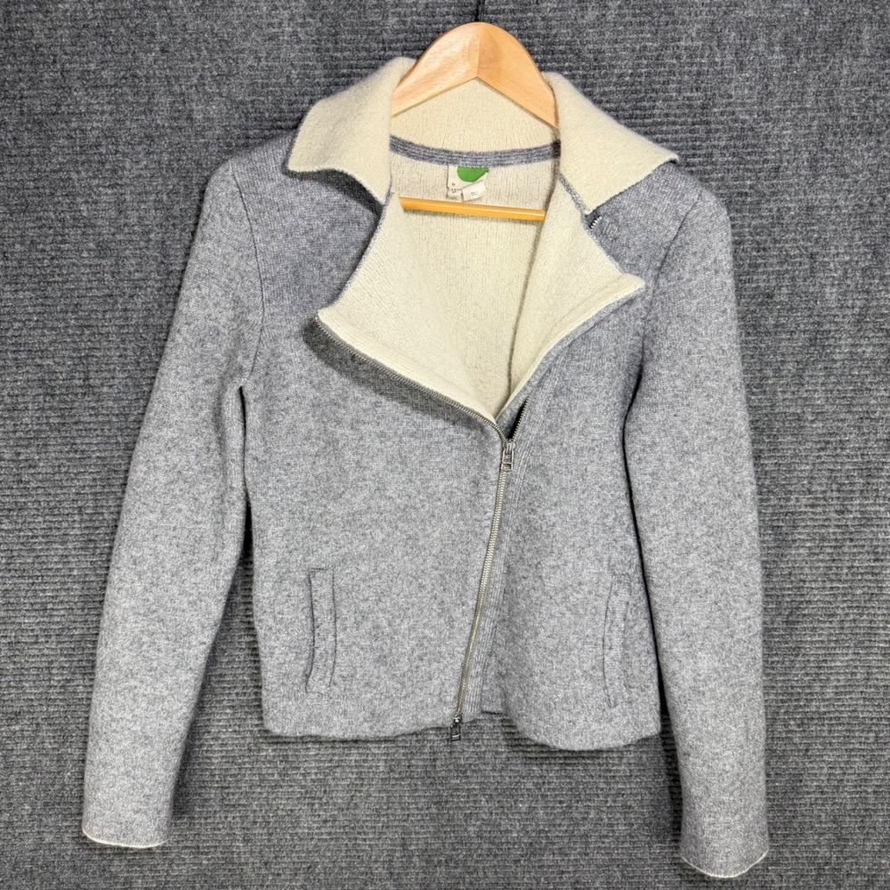 Anthropologie Womens XS Grey Knit Moto Cardigan Jacket Asymmetric Zip Sweater - Picture 9 of 9